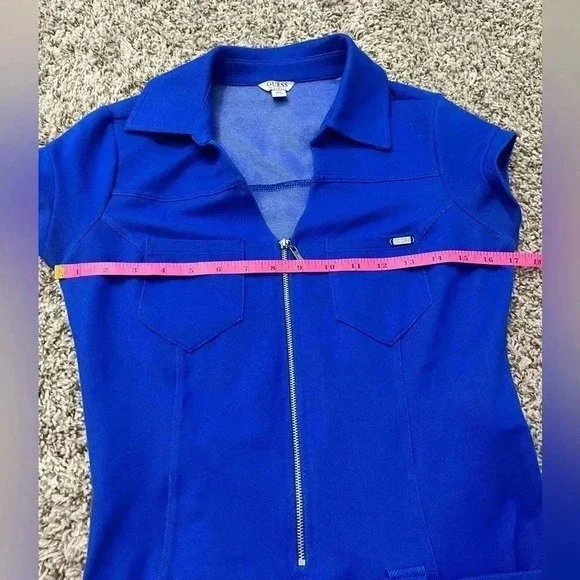 GUESS retro style blue belted mini dress size medium with zip accent size medium - Picture 4 of 8